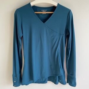 ExOfficio Teal Long Sleeve Shirt Womens Size S V Neck Button Cuff Layered Casual